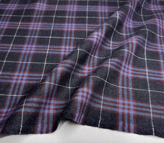 Plaid worsted wool fabric by the yard