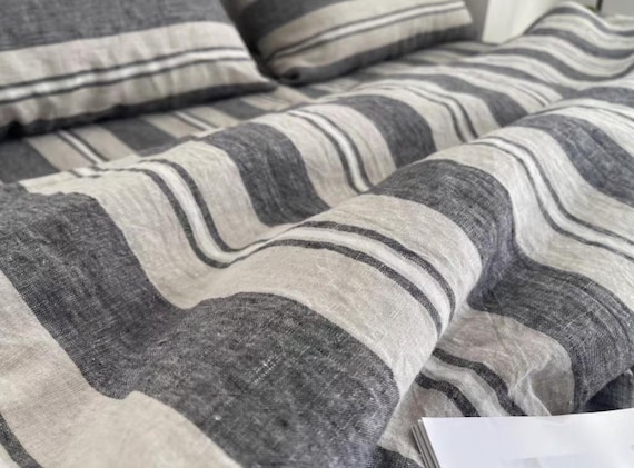Extra Wide Striped Linen Fabric by the yard for Bedding Duvet Sheets Garments 110'' Wide
