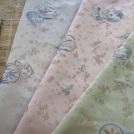 Jacquard brocade fabric, Flowers embroidery fabric by the yard