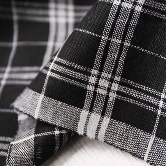 Plaid linen fabric by the yard
