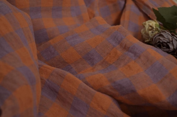 Plaid Linen Fabric - Grid Gingham Checkered Linen By The Yard
