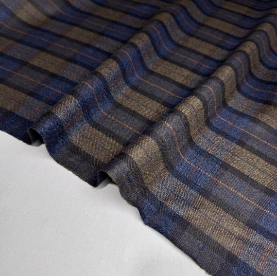 Plaid worsted wool fabric by the yard