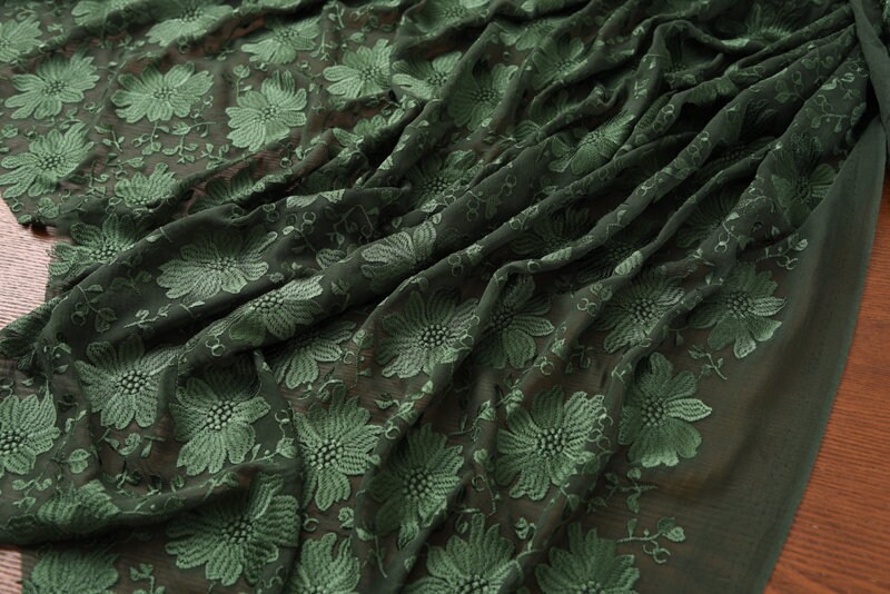 Green Embroidery silk fabric embroidered silk fabric by the Etsy