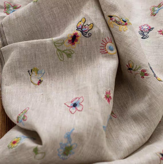 Embroidery linen fabric by the yard