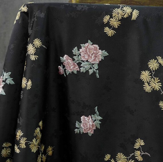 Jacquard brocade fabric, Flowers embroidery fabric by the yard