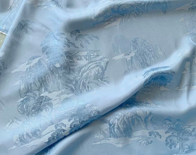 Adriatic Blue Silk Hammered Satin Jacquard Fabric