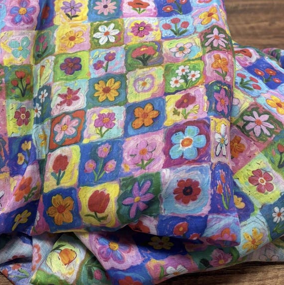 Floral Print ramie fabric by the yard