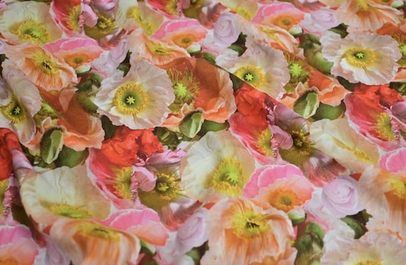 Print floral linen fabric by the yard