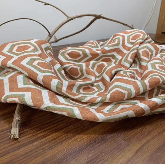 Geometrical Print Linen fabric by the yard