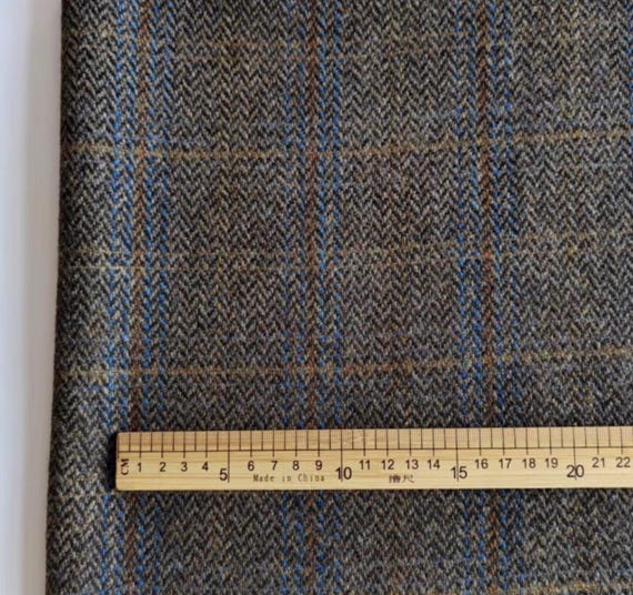 Herringbone Plaid Wool fabric by the yard