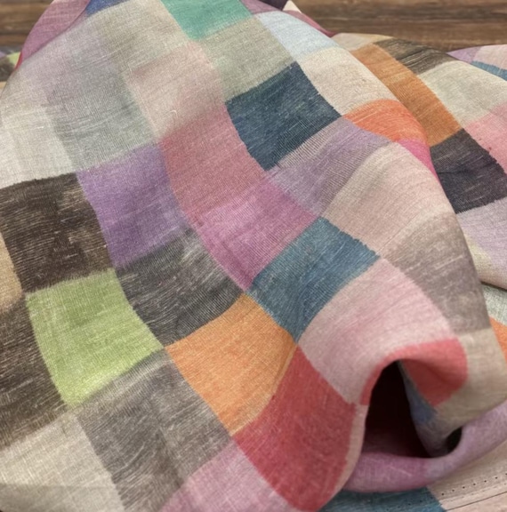 Colorful Plaid Print ramie fabric by the yard