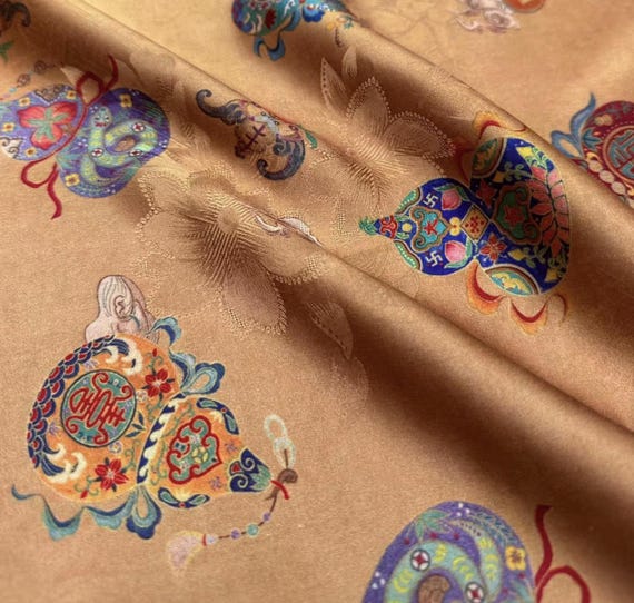 Jacquard Gambiered silk fabric by the yard
