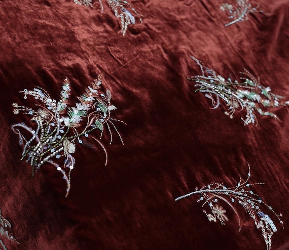 Sequin Beaded Embroidery velvet silk fabric by the yard