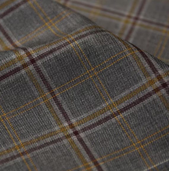 Plaid worsted wool fabric by the yard