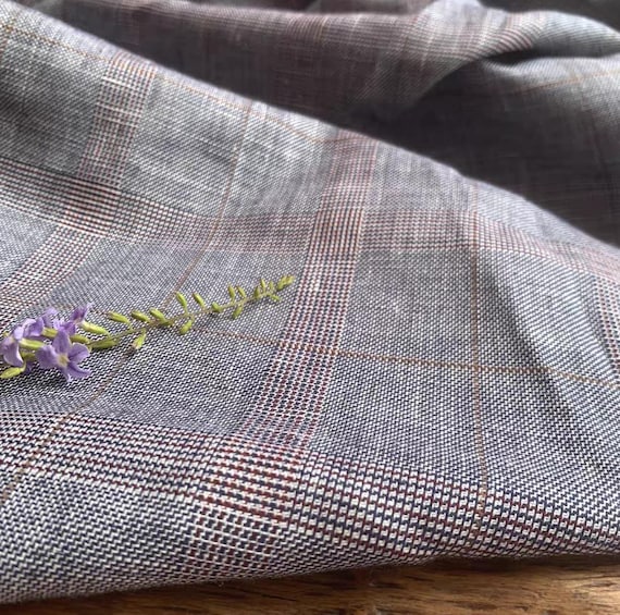 Plaid linen fabric by the yard