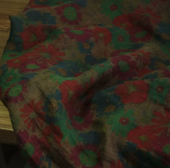 Print floral linen fabric by the yard