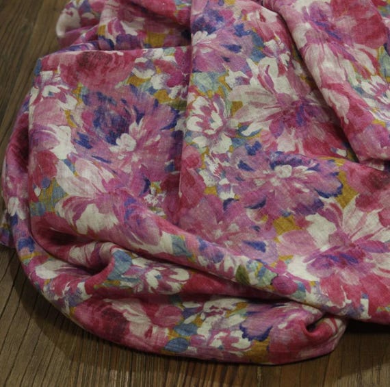 Print floral linen fabric by the yard