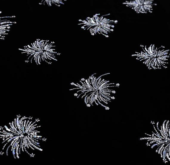 Sequin Beaded Embroidery velvet silk fabric by the yard Fireworks