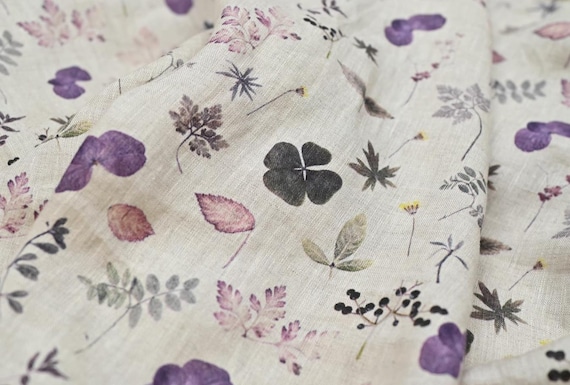 Print floral linen fabric by the yard