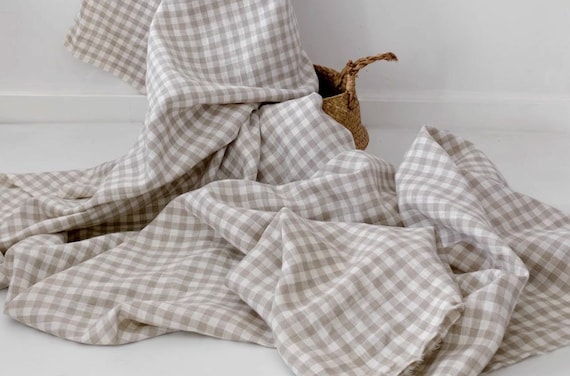 Extra Wide Plaid Linen Fabric by the yard for Bedding Duvet Sheets Garments 110'' Wide