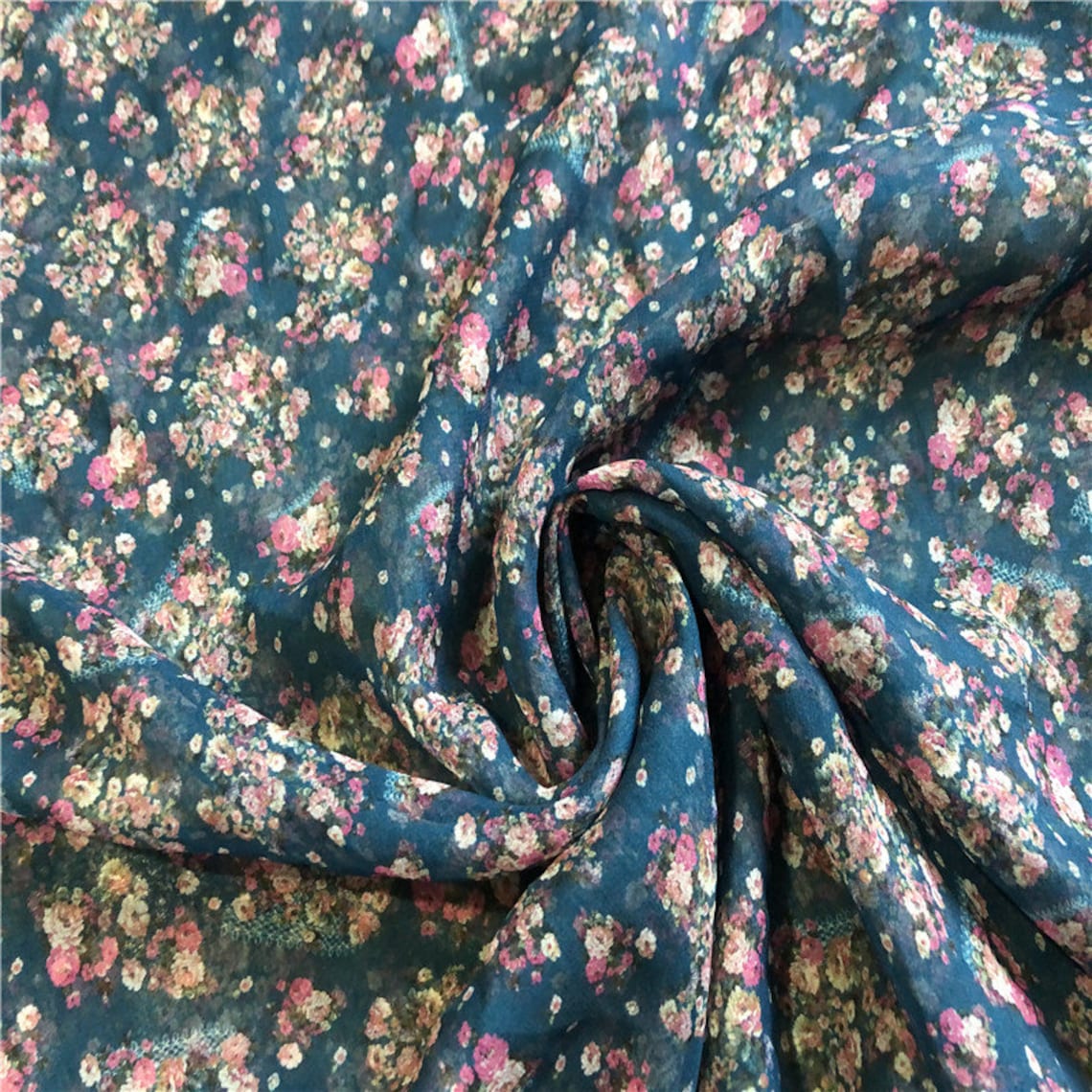 Print floral chiffon silk fabric by the yard Etsy
