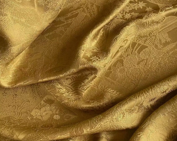 Jacquard embossed silk fabric by the yard in yellow