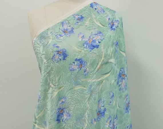 Floral velvet silk fabric by the yard