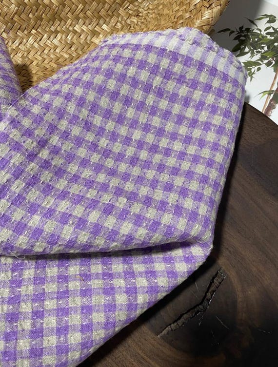 Jacquard plaid linen fabric by the yard