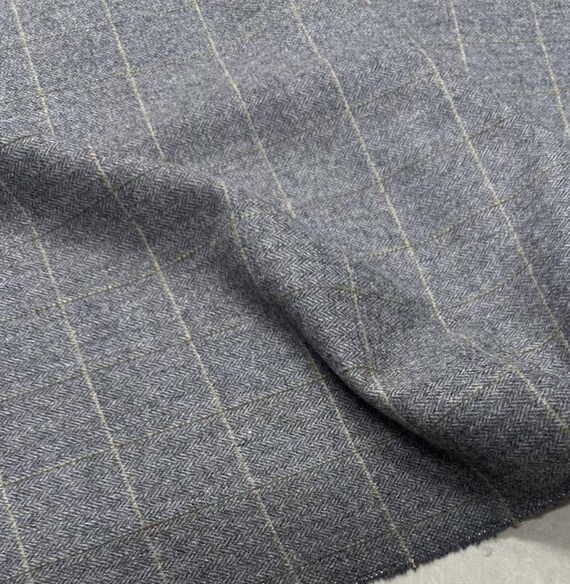 Herringbone Plaid Wool Fabric by the yard