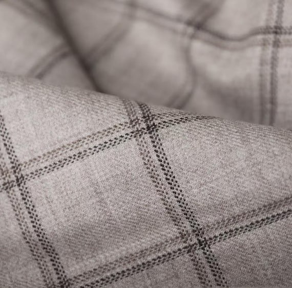 Plaid Worsted Wool Fabric, Grid Gingham, By The Yard