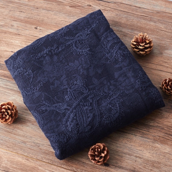 Paisley embroidery linen fabric, Jacquard linen cotton fabric, Embroidered linen fabric by the yard