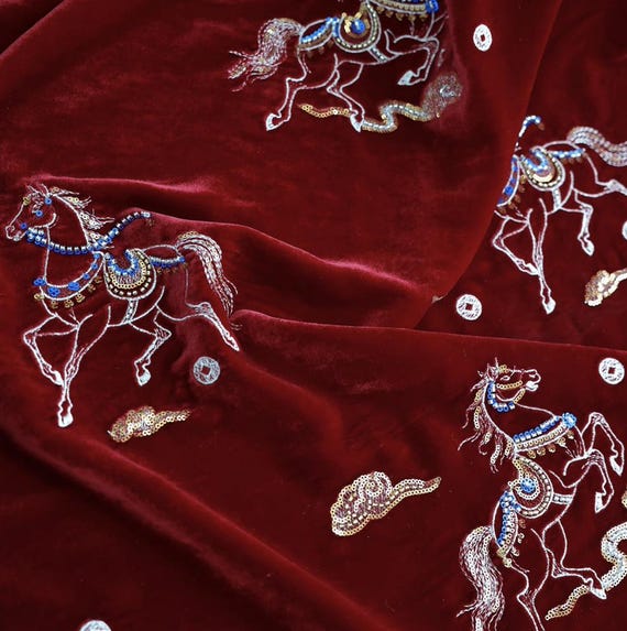 Sequin Beaded Embroidery velvet silk fabric by the yard