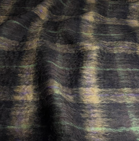 Plaid Mohair Wool fabric by the yard
