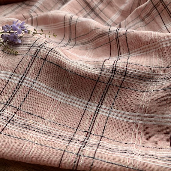 Plaid linen fabric by the yard