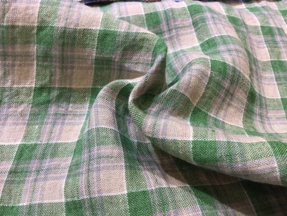 Plaid linen fabric by the yard
