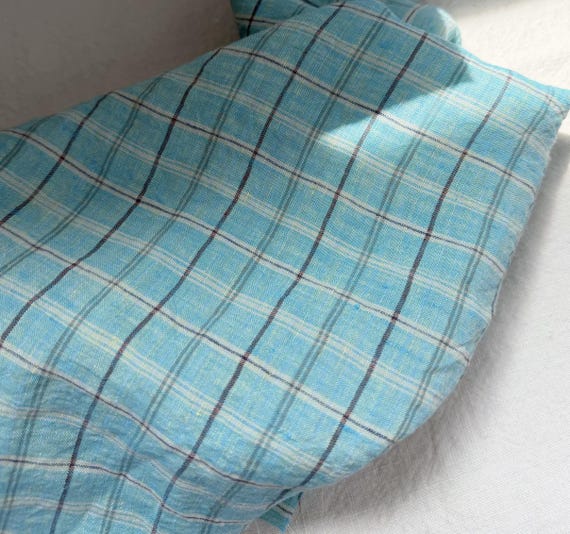 Plaid linen fabric by the yard