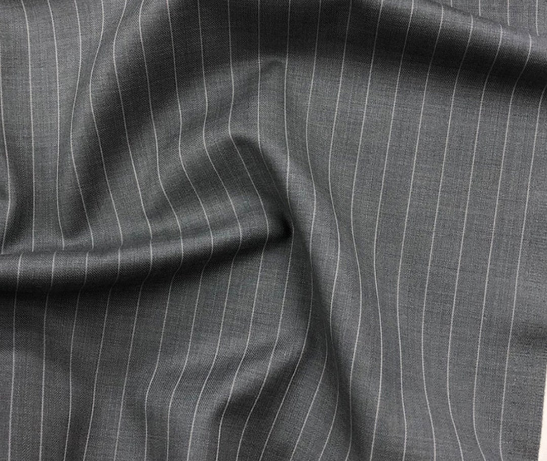 Striped Worsted Silk Wool Fabric by the Yard Etsy