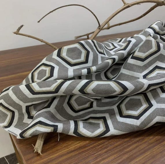 Geometrical Print Linen fabric by the yard