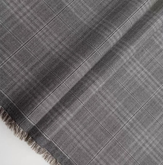 Plaid Worsted wool fabric by the yard