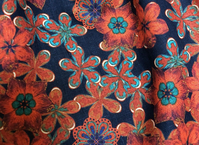Stone washed print floral linen fabric by the yard