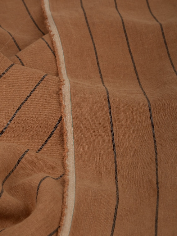 Striped linen fabric by the yard