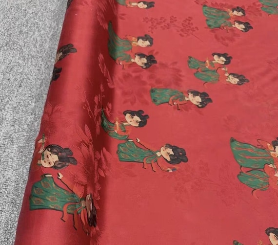 Jacquard Gambiered silk fabric by the yard