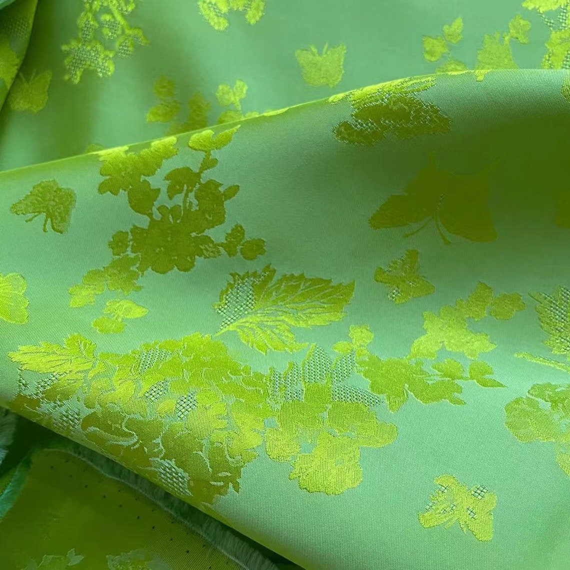 Jacquard Floral Silk Fabric by the Yard Etsy