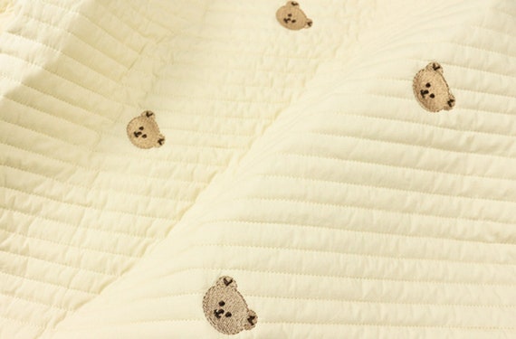 Bear Embroidered quilted fabric, embroidery padded fabric by the yard