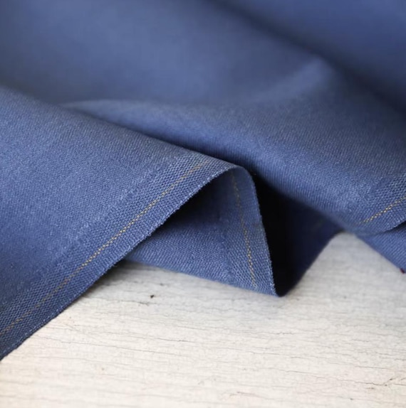Blue Worsted Wool fabric by the yard SUITING Fabric