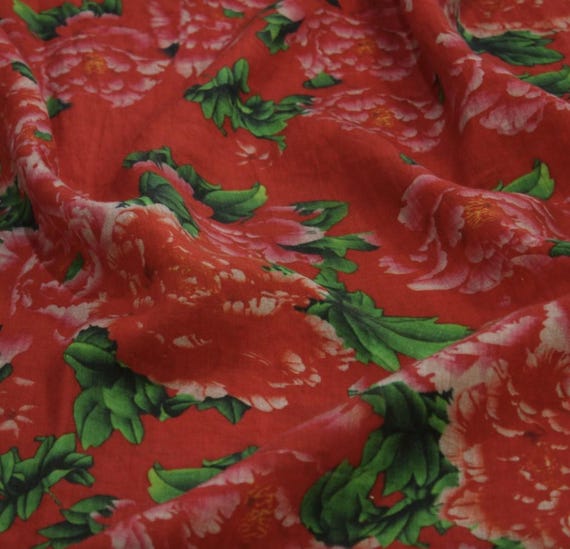 Print floral linen fabric by the yard