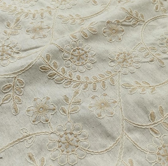 Embroidery linen cotton fabric by the yard
