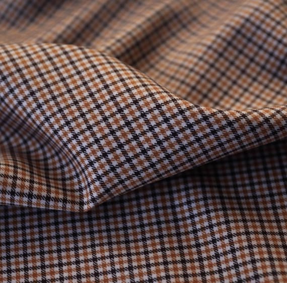 Plaid worsted wool fabric, grid gingham checkered wool fabric by the yard