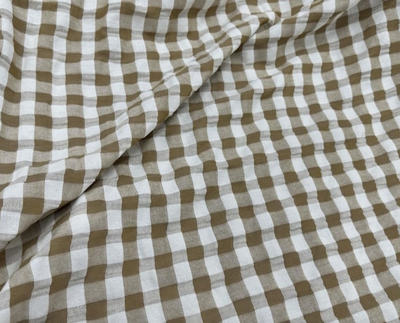 Plaid Textured linen cotton fabric by the yard