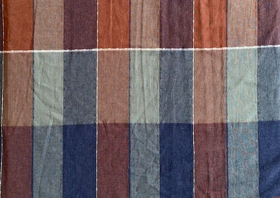 Plaid linen cotton fabric by the yard